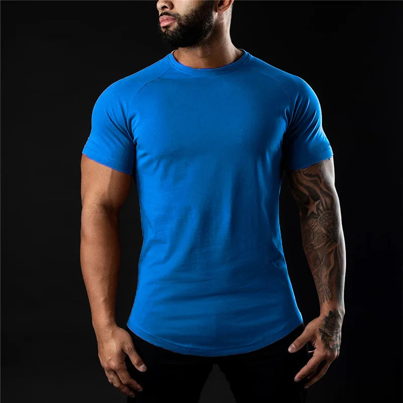 Cotton T-shirt Summer Men's Athleisure Workout short sleeve Muscle Fitness T-shirt High Quality Men T-shirt Gym Sport Shirt Tops