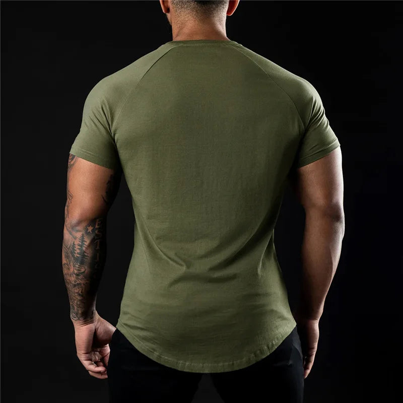 Cotton T-shirt Summer Men's Athleisure Workout short sleeve Muscle Fitness T-shirt High Quality Men T-shirt Gym Sport Shirt Tops