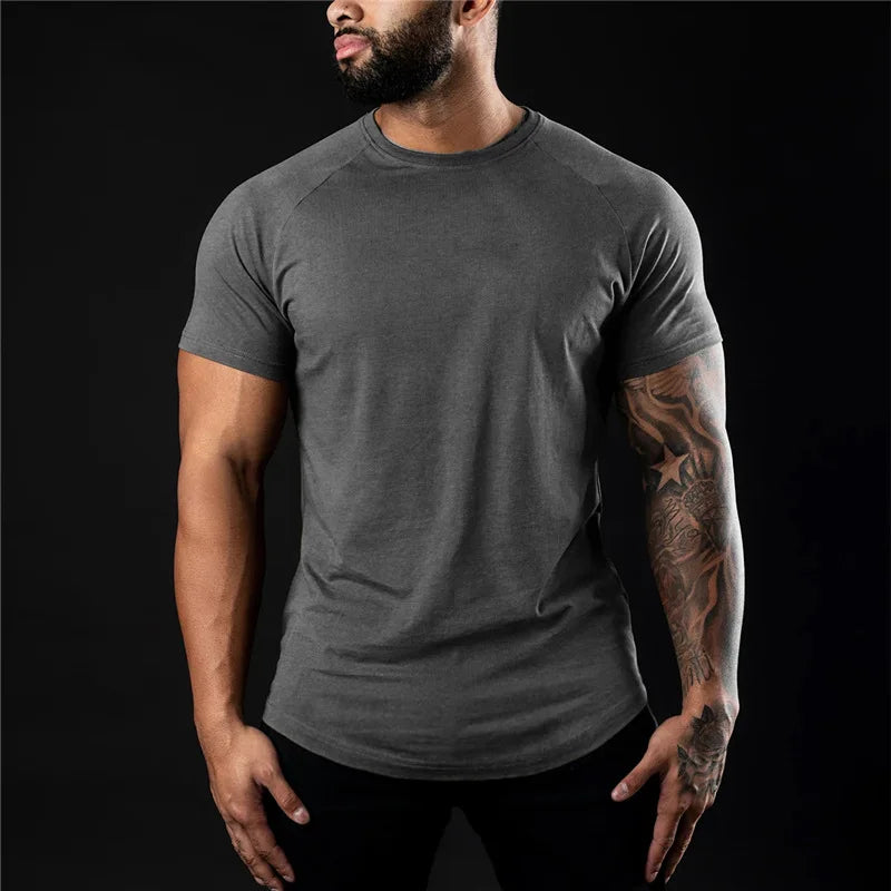 Cotton T-shirt Summer Men's Athleisure Workout short sleeve Muscle Fitness T-shirt High Quality Men T-shirt Gym Sport Shirt Tops