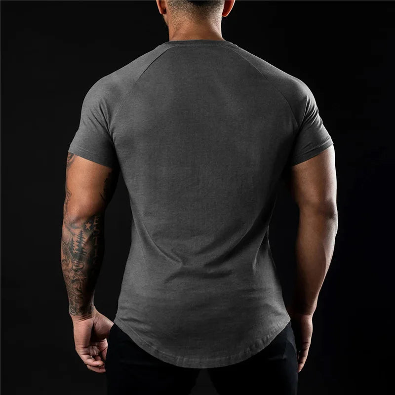 Cotton T-shirt Summer Men's Athleisure Workout short sleeve Muscle Fitness T-shirt High Quality Men T-shirt Gym Sport Shirt Tops
