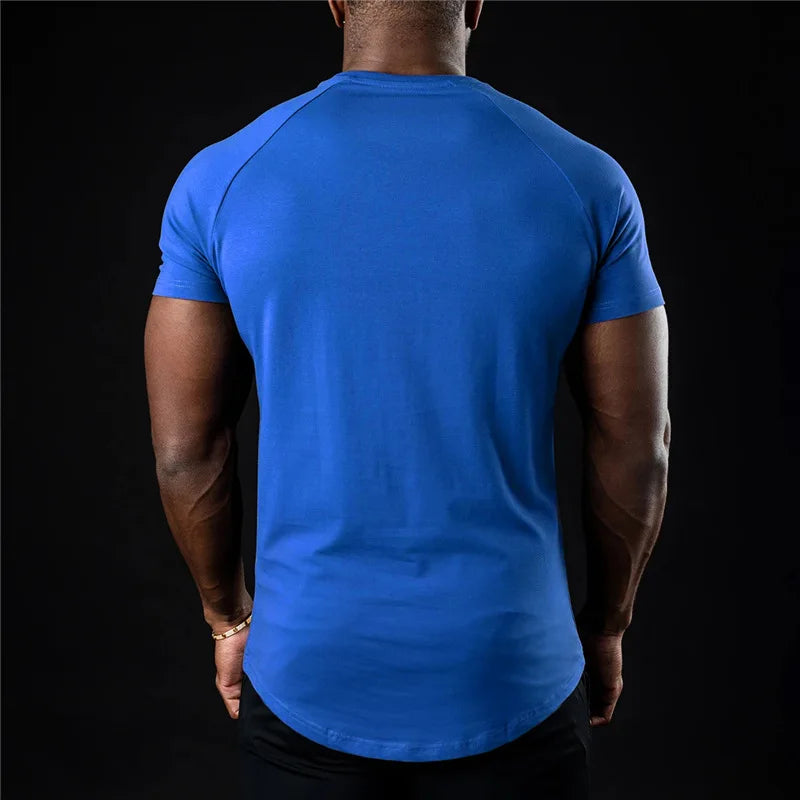 Cotton T-shirt Summer Men's Athleisure Workout short sleeve Muscle Fitness T-shirt High Quality Men T-shirt Gym Sport Shirt Tops