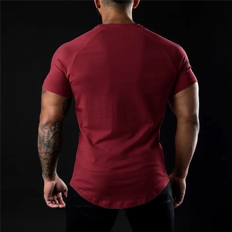 Cotton T-shirt Summer Men's Athleisure Workout short sleeve Muscle Fitness T-shirt High Quality Men T-shirt Gym Sport Shirt Tops