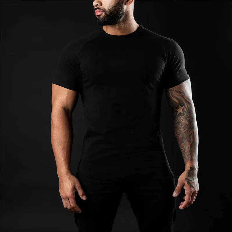 Cotton T-shirt Summer Men's Athleisure Workout short sleeve Muscle Fitness T-shirt High Quality Men T-shirt Gym Sport Shirt Tops