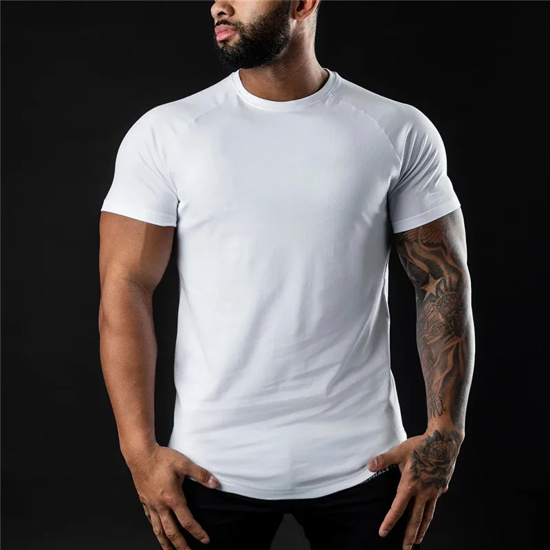Cotton T-shirt Summer Men's Athleisure Workout short sleeve Muscle Fitness T-shirt High Quality Men T-shirt Gym Sport Shirt Tops
