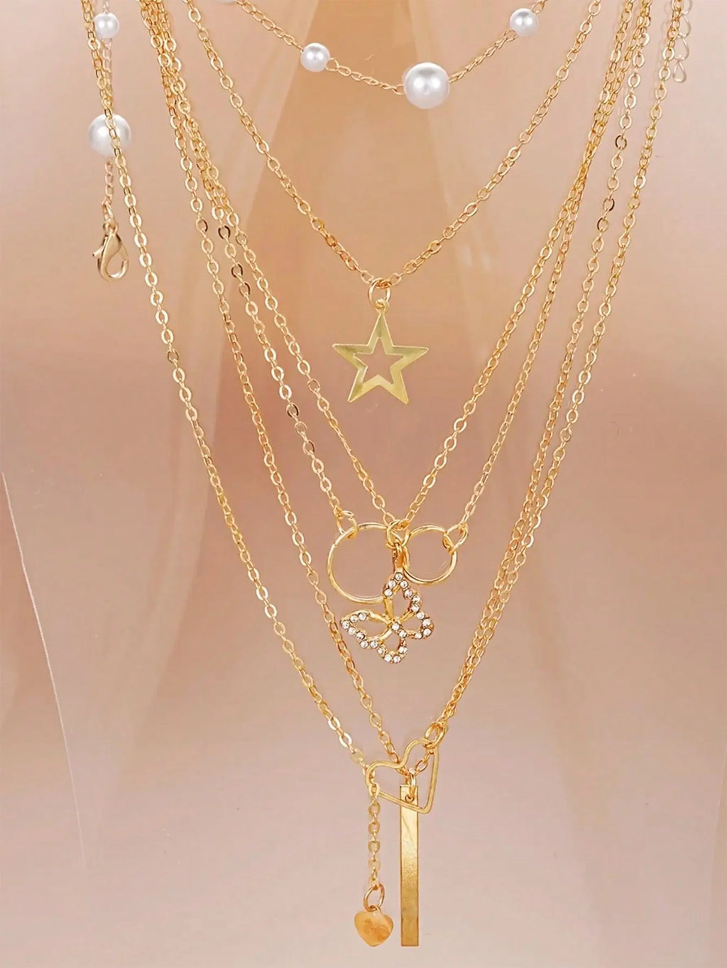 86pcs/Set Elegant Pearl Earrings Multi-Layered Necklace Ear Studs Rings 4-In-1 Jewelry Set For Women Daily Wear Gift (No Box)