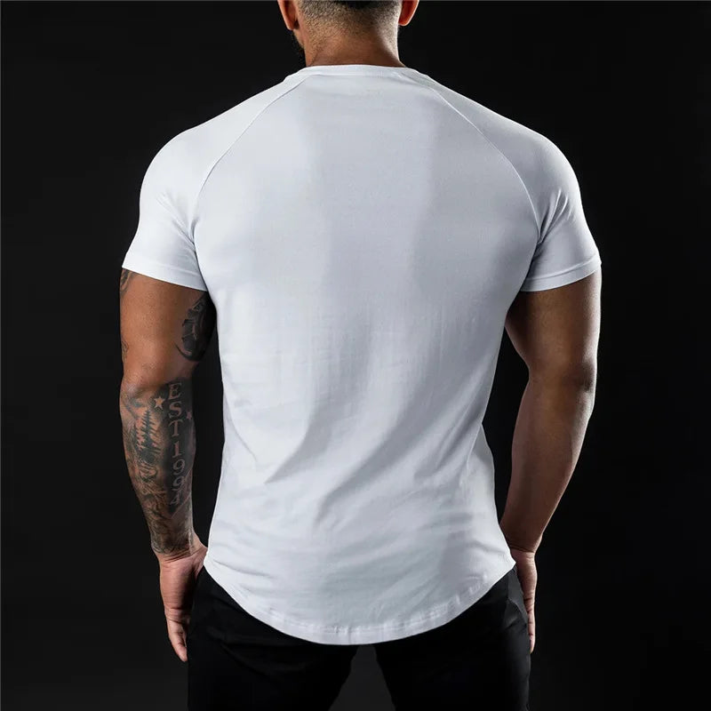 Cotton T-shirt Summer Men's Athleisure Workout short sleeve Muscle Fitness T-shirt High Quality Men T-shirt Gym Sport Shirt Tops